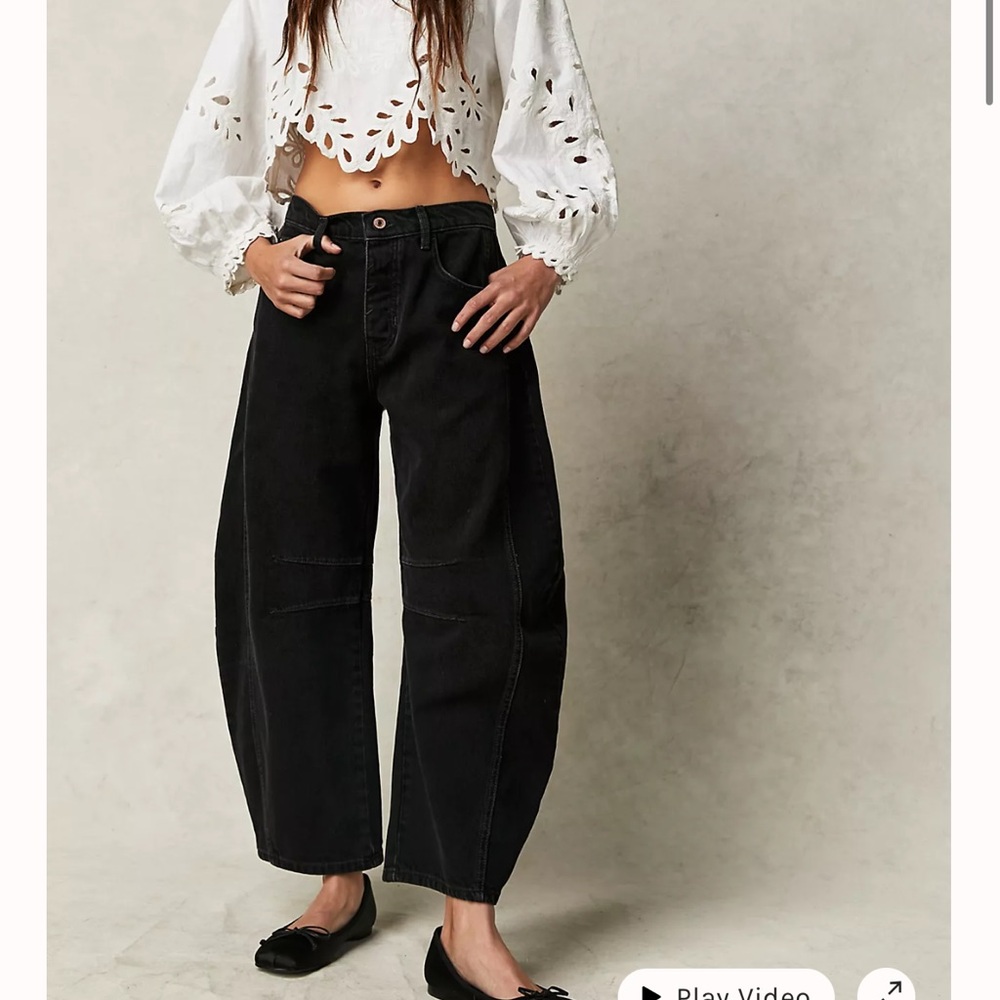 We The Free Good Luck Mid-Rise Barrel Jeans - black